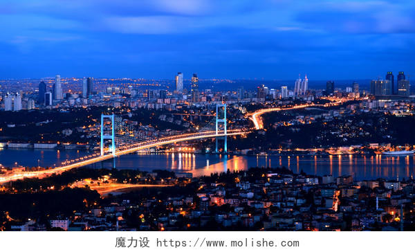 都市江面桥梁夜景土耳其旅游